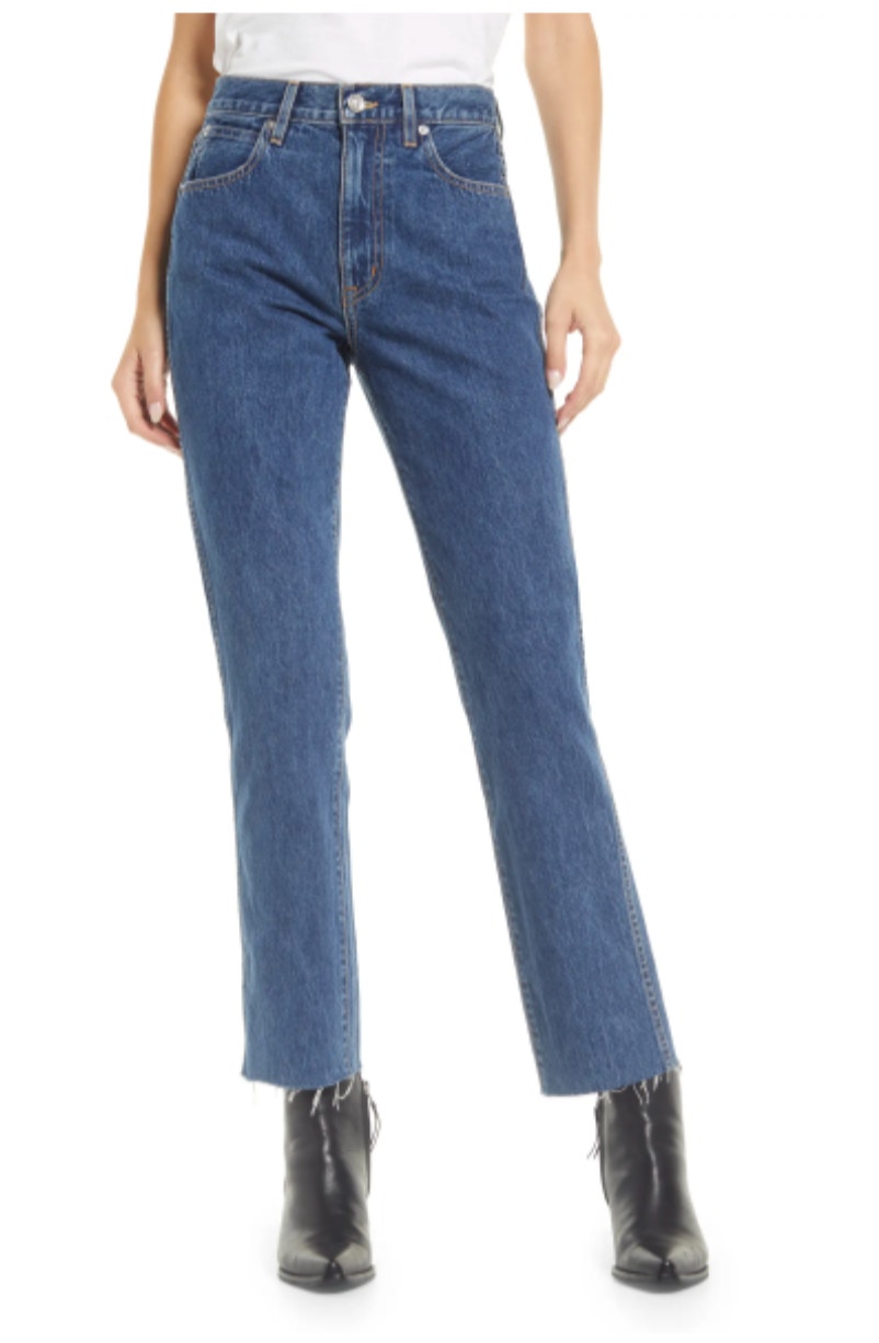 Slvrlake Hero High Waist Raw Hem Slim Straight Leg Jeans Womens 32
